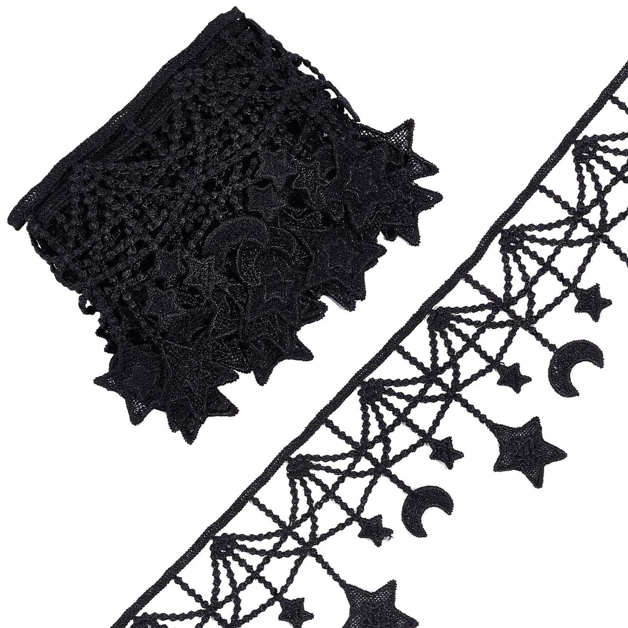 3 Yards Black Embroidered Lace Trim Ribbon MoonStar Venice Floral Sewing Crochet Lace Fabric Embroidery Wedding Applique Patch Sticker for DIY Crafts Sewing Gift Wrapping 4.3 Inch Width